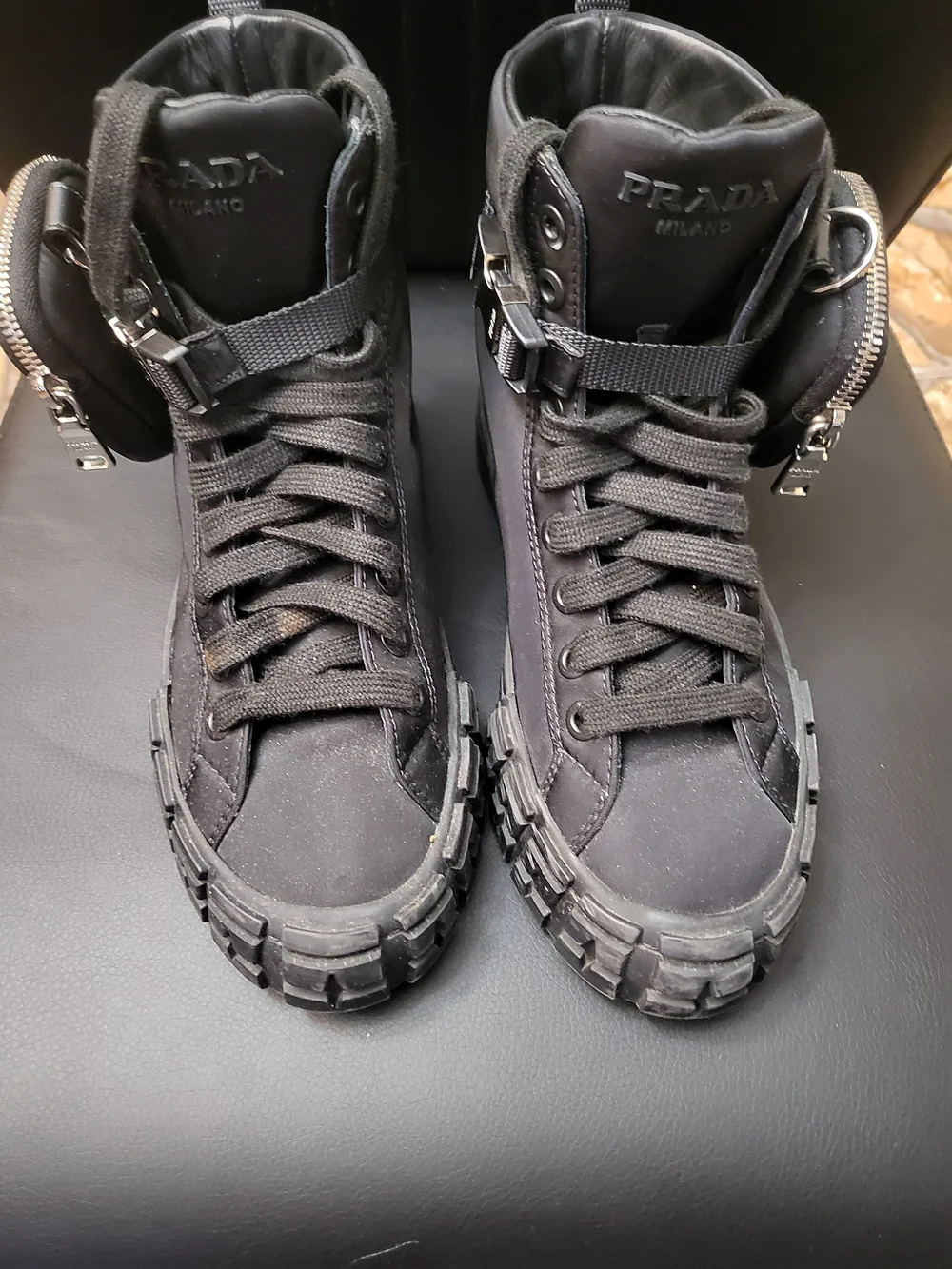 Prada Black High-Top Women's Sneakers with Ankle Buckle